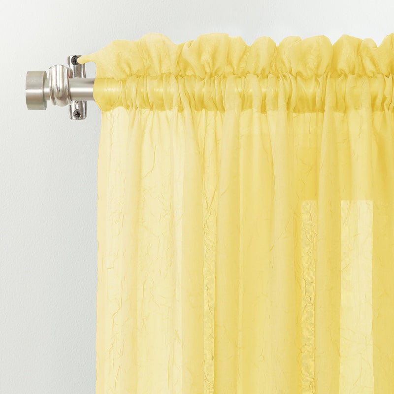 No. 918 Erica Crushed Sheer Voile Rod Pocket Curtain Panel, 51" x 63", Yellow - Image 2